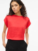Vila Ellette satin top - Hibiscus