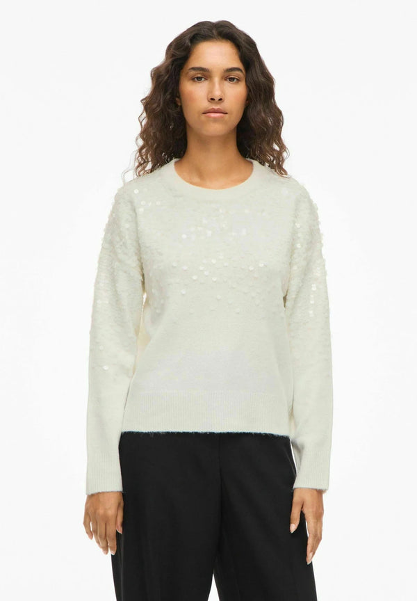 Vila Visiquin O-Neck L/S Glitter Knit Top - White