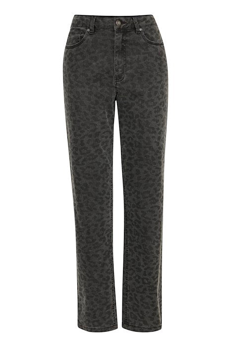 Pulz Jannah UHW Jeans Straight Leg - Grey Leopard Print