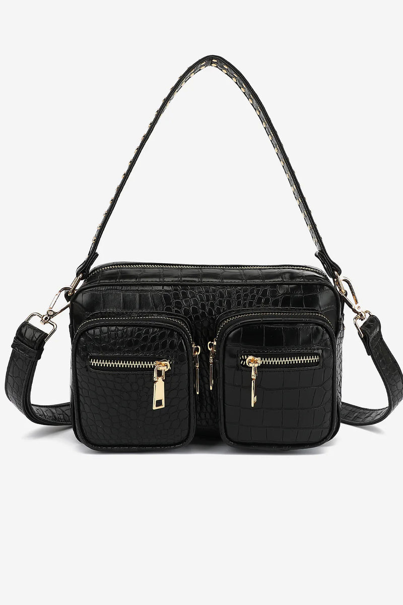 Noella Celina Bag W. Gold - Black Croc