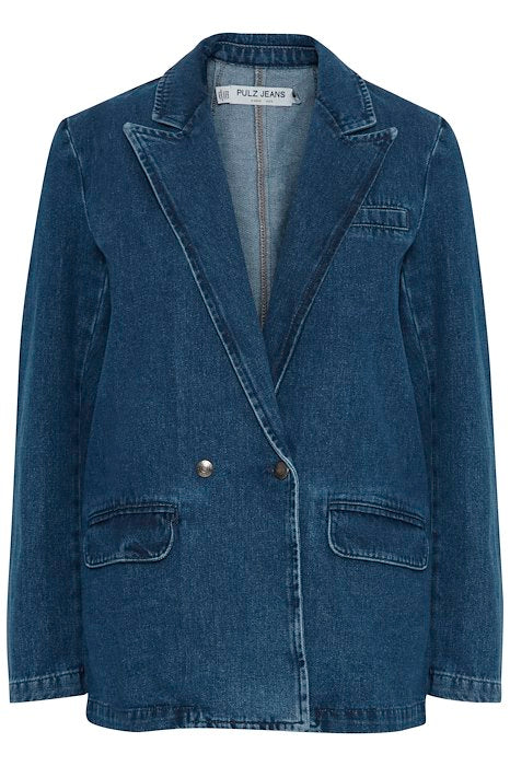 Pulz Mika Denim Blazer - Dark Blue Denim