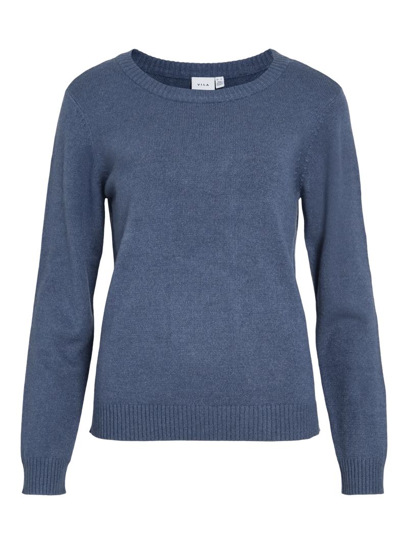 Vila Viril O-neck L/S Detail Knit Top - Vintage Indigo