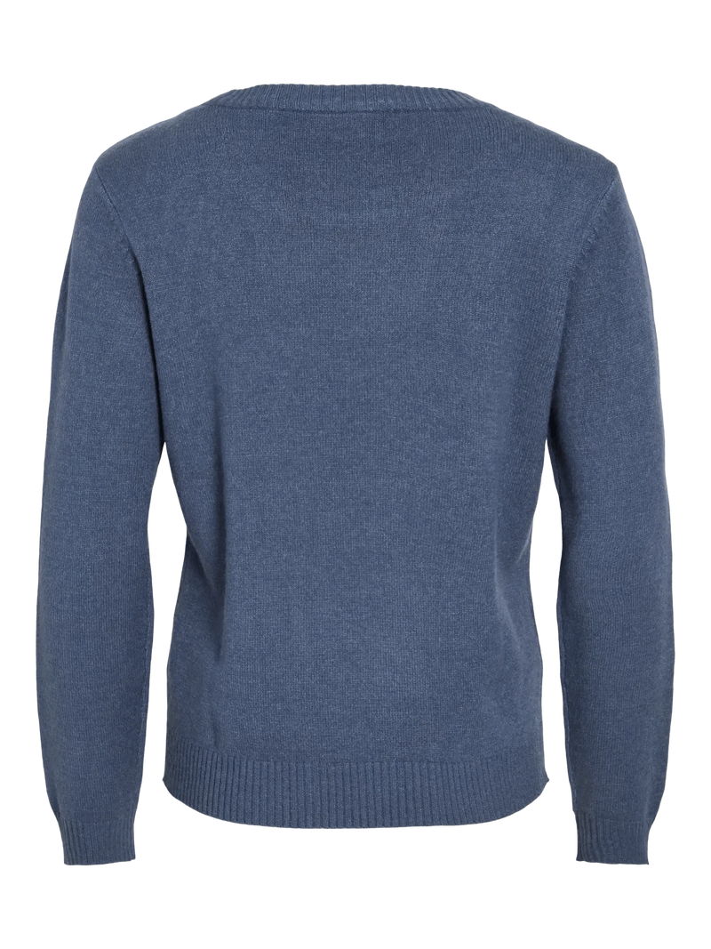 Vila Viril O-neck L/S Detail Knit Top - Vintage Indigo