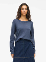 Vila Viril O-neck L/S Detail Knit Top - Vintage Indigo