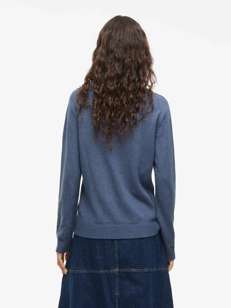 Vila Viril O-neck L/S Detail Knit Top - Vintage Indigo