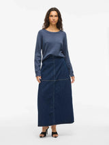 Vila Viril O-neck L/S Detail Knit Top - Vintage Indigo