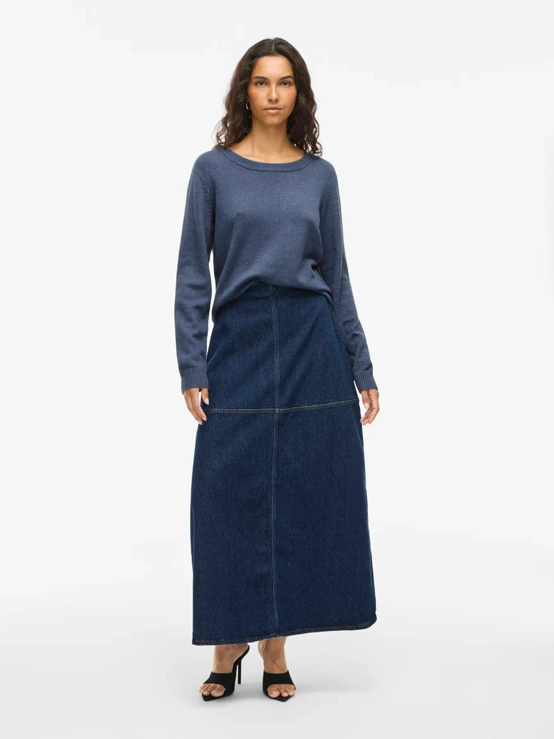 Vila Viril O-neck L/S Detail Knit Top - Vintage Indigo
