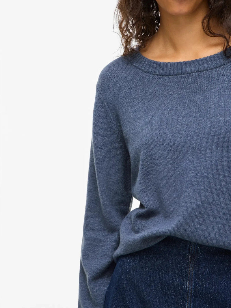 Vila Viril O-neck L/S Detail Knit Top - Vintage Indigo