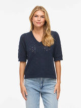 Vila Sava V-Neck 2/4 Knit - Navy