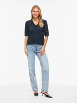 Vila Sava V-Neck 2/4 Knit - Navy