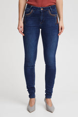 Pulz Carmen HW Jeans W. Studs Skinny Leg - Dark Blue Denim
