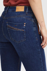 Pulz Carmen HW Jeans W. Studs Skinny Leg - Dark Blue Denim