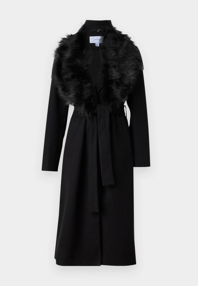 Vila Metil L/S Long Collar Coat - Black