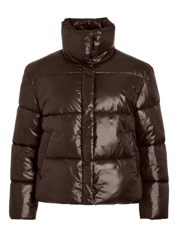 Vila Lidda L/S Shinny puffer short jacket - Brown