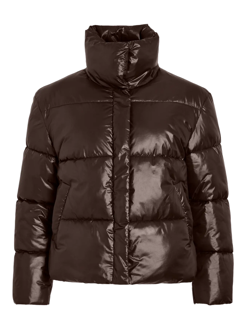 Vila Lidda L/S Shinny puffer short jacket - Brown
