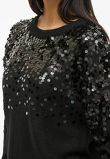 Vila Visiquin O-Neck L/S Glitter Knit Top - Black