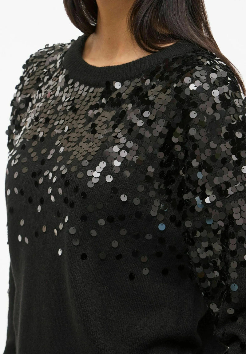 Vila Visiquin O-Neck L/S Glitter Knit Top - Black