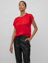 Vila Ellette S/S satin top - Barbados Cherry