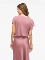 Vila Ellette satin top - Nostalgia Rose