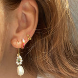 Stine a Heavenly Flower Pearl Hoop With Green Stone