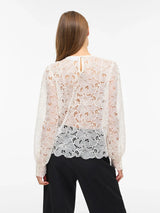 Vila Rhea O-Neck L/S Lace Top - Cloud Dancer
