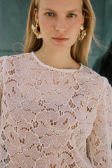 Vila Rhea O-Neck L/S Lace Top - Cloud Dancer