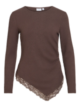 Vila Wanni L/S O-neck Asymetric Top - Coffee Bean