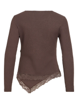 Vila Wanni L/S O-neck Asymetric Top - Coffee Bean