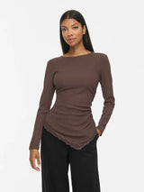 Vila Wanni L/S O-neck Asymetric Top - Coffee Bean