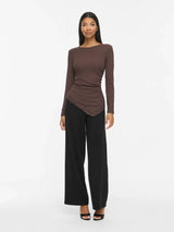 Vila Wanni L/S O-neck Asymetric Top - Coffee Bean