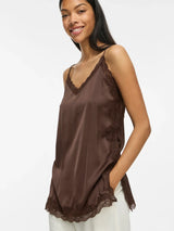 Vila Ionara Lace Singlet - Coffee Bean