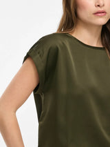 Vila Ellette satin top - Forest Night