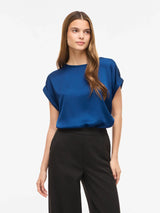 Vila Ellette satin top - Navy Peony