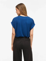 Vila Ellette satin top - Navy Peony