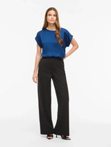 Vila Ellette satin top - Navy Peony