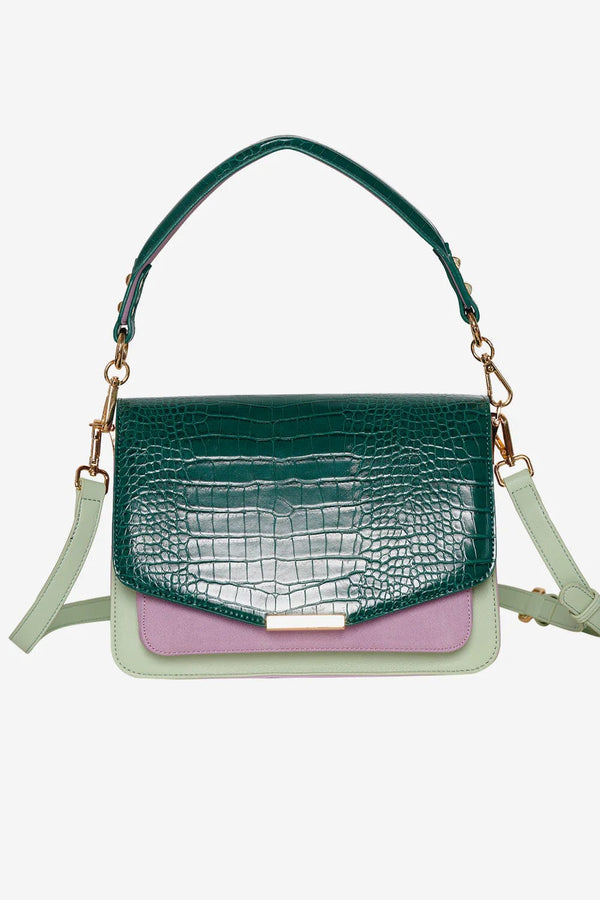 Noella Blanca Multi Compartment bag - Green Croco/mint/purple mix