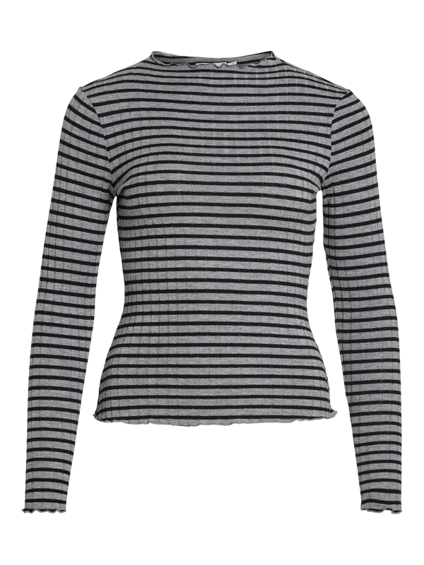 Vila Virika L/S Funnel Neck Top - Grey Mel/Black