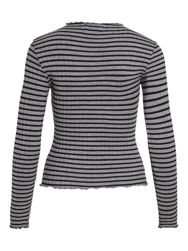 Vila Virika L/S Funnel Neck Top - Grey Mel/Black