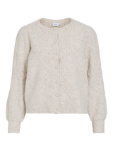 Vila Cleo O-Neck L/S Cable Knit Cargian - Super Light Natural Melan