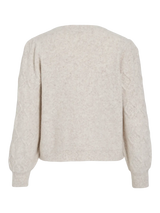 Vila Cleo O-Neck L/S Cable Knit Cargian - Super Light Natural Melan