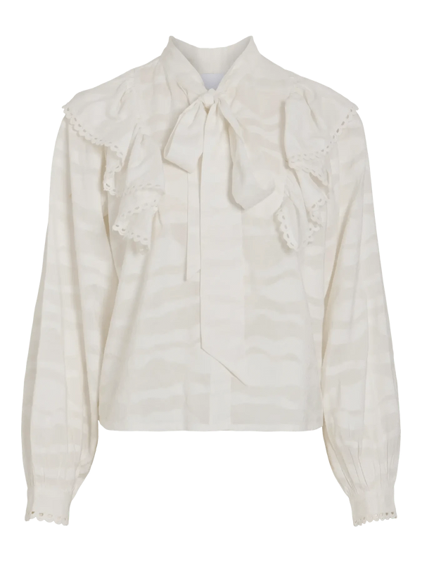 Vila Vihalli L/S Flounce Top - Cloud Dancer