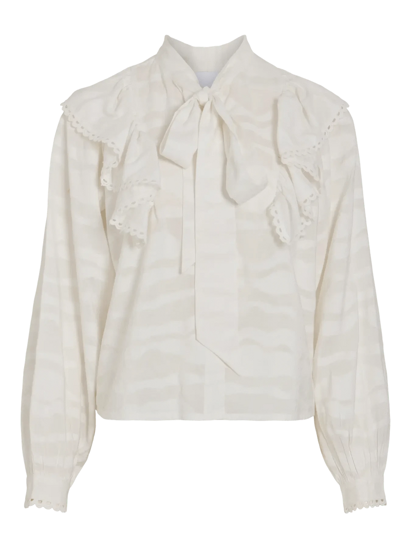 Vila Vihalli L/S Flounce Top - Cloud Dancer