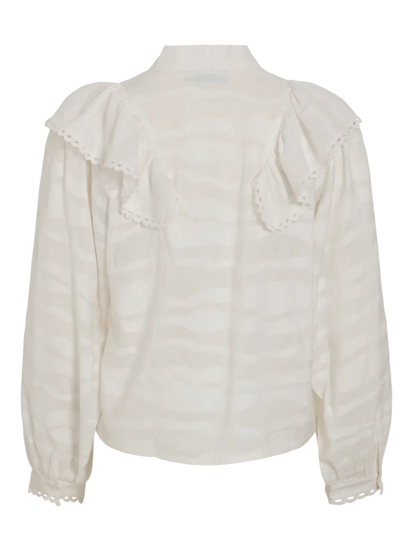 Vila Vihalli L/S Flounce Top - Cloud Dancer