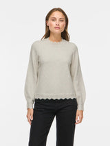 Vila Nikolina O-Neck L/S Knit Top - Super Light Natural Melan