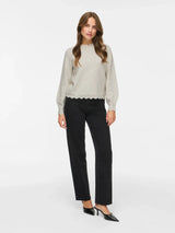 Vila Nikolina O-Neck L/S Knit Top - Super Light Natural Melan