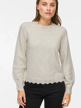 Vila Nikolina O-Neck L/S Knit Top - Super Light Natural Melan