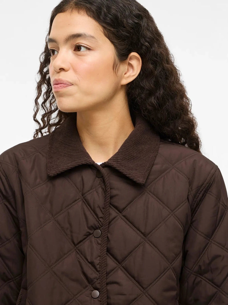Vila Quila L/S Corduroy Quilt Short Jacket - Coffee Bean