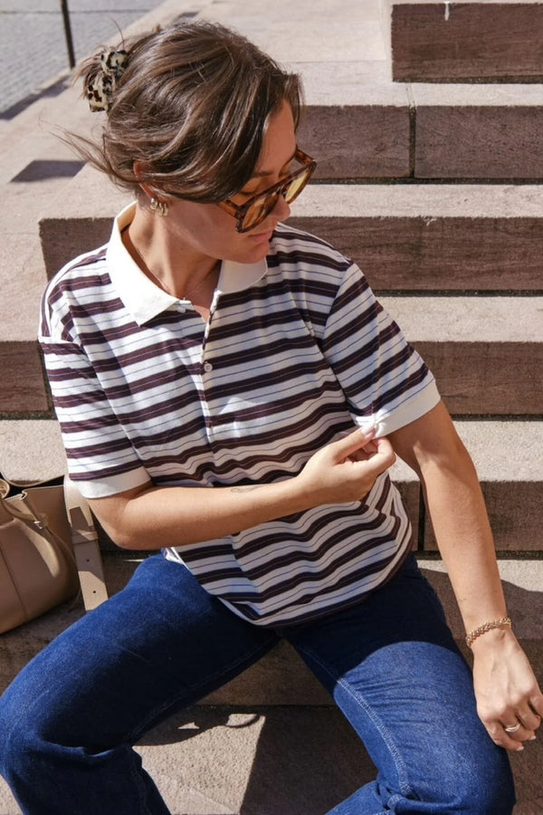 Neo Noir Beta Stripe Polo Tee - Brown