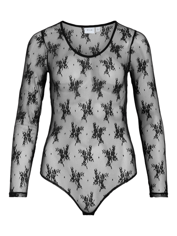 Vila Rumena u-Neck lace bodystocking - Black