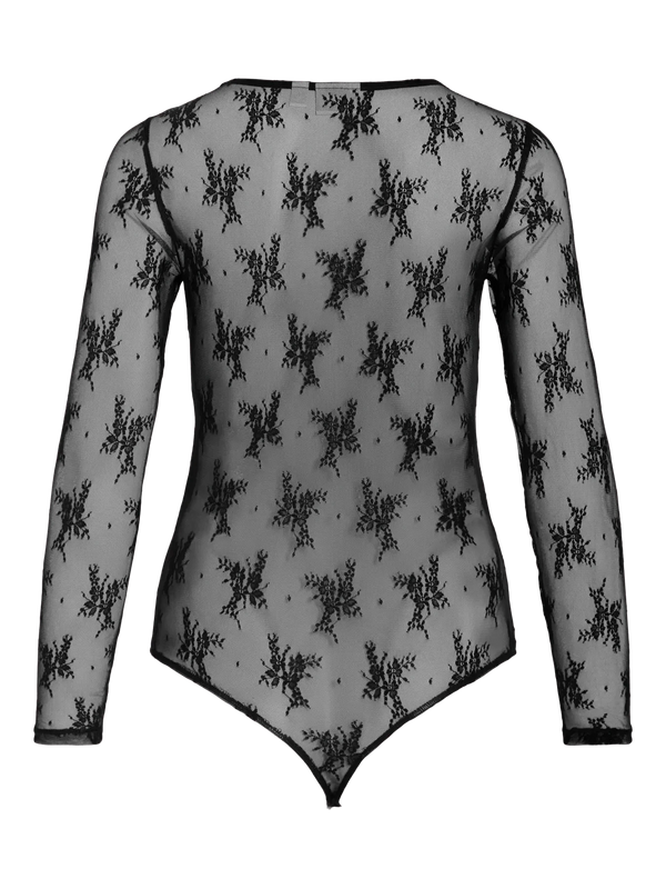 Vila Rumena u-Neck lace bodystocking - Black